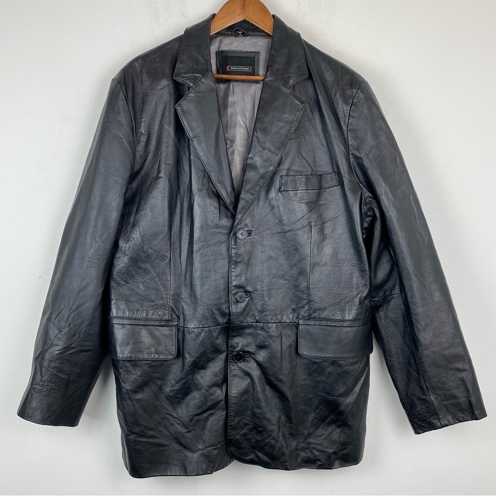 Ciro Citterio size Large Men’s Black Leather Button Up Blazer Jacket Coat